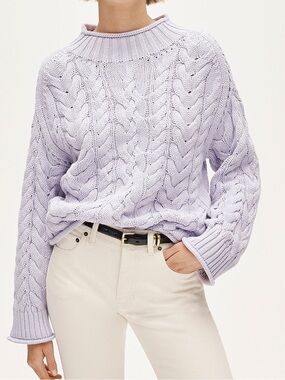 J. Crew Rollneck Cable Knit Crew Sweater Sz XS Lavender Blush